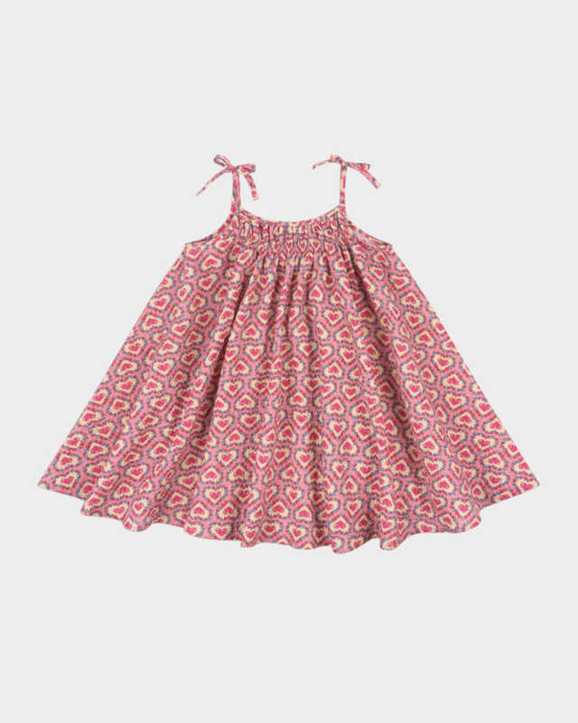 Girl's Vivian Heart-Print Seersucker Dress, Size 9M-10